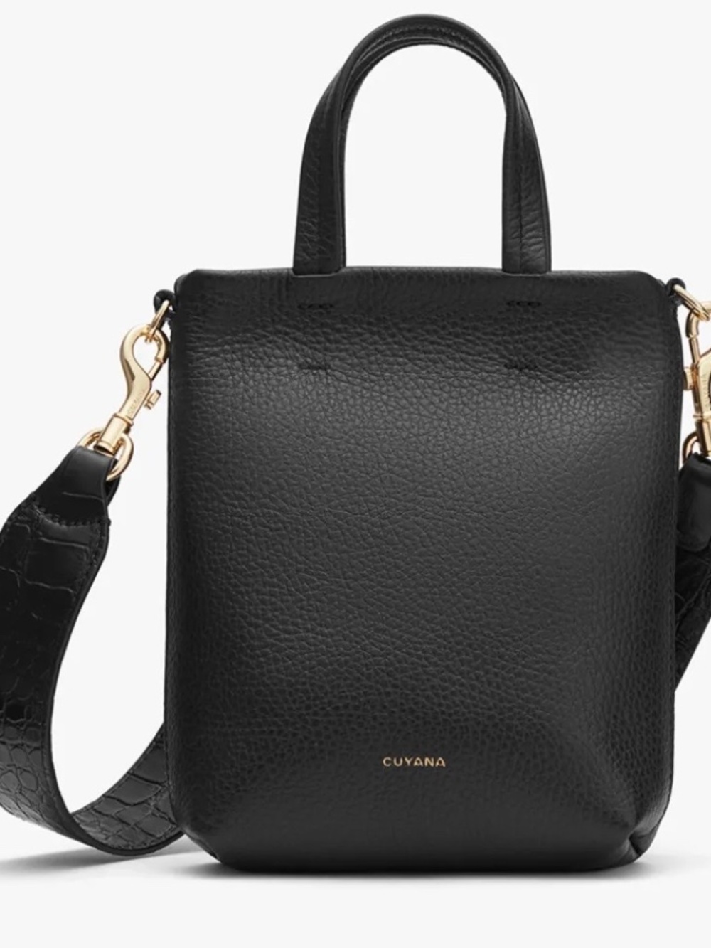 Cuyana black leather Easy Phone Tote Bag crossbody purse